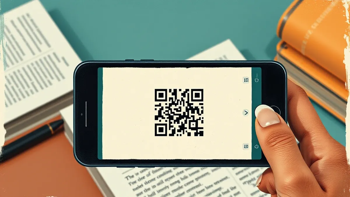 Illustration: A smartphone camera focuses on a black-and-white pixelated square printed on a blank white card.