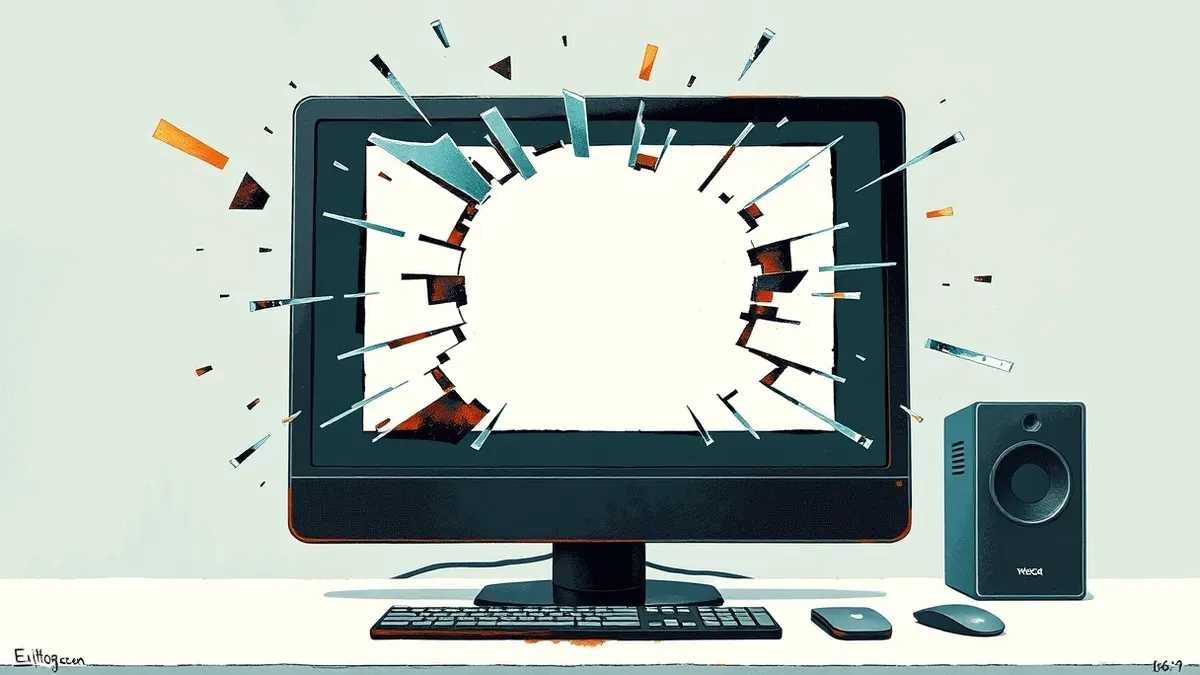 Illustration: A sleek black desktop monitor sits on a clean white desk.