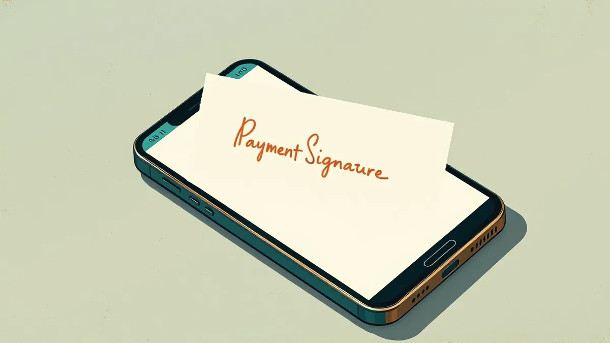 Illustration: A generic smartphone rests on a plain surface, displaying a blank payment confirmation screen.