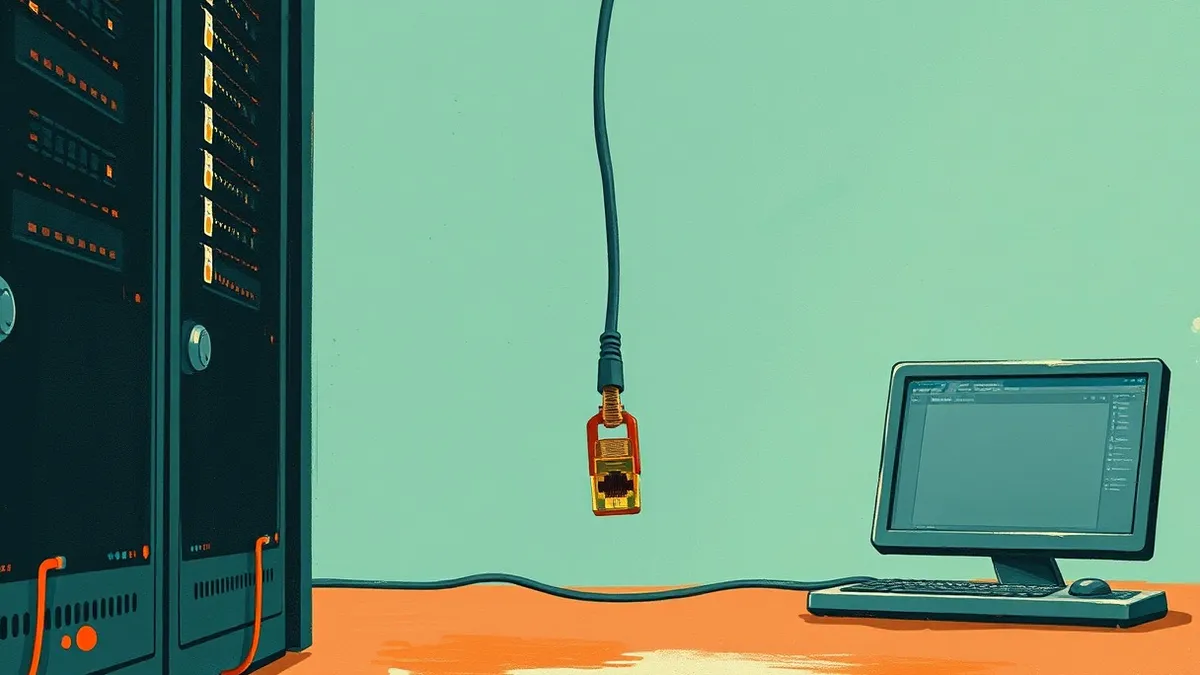 Illustration: A single network cable dangles loosely above a server port, symbolizing an open but inactive connection.