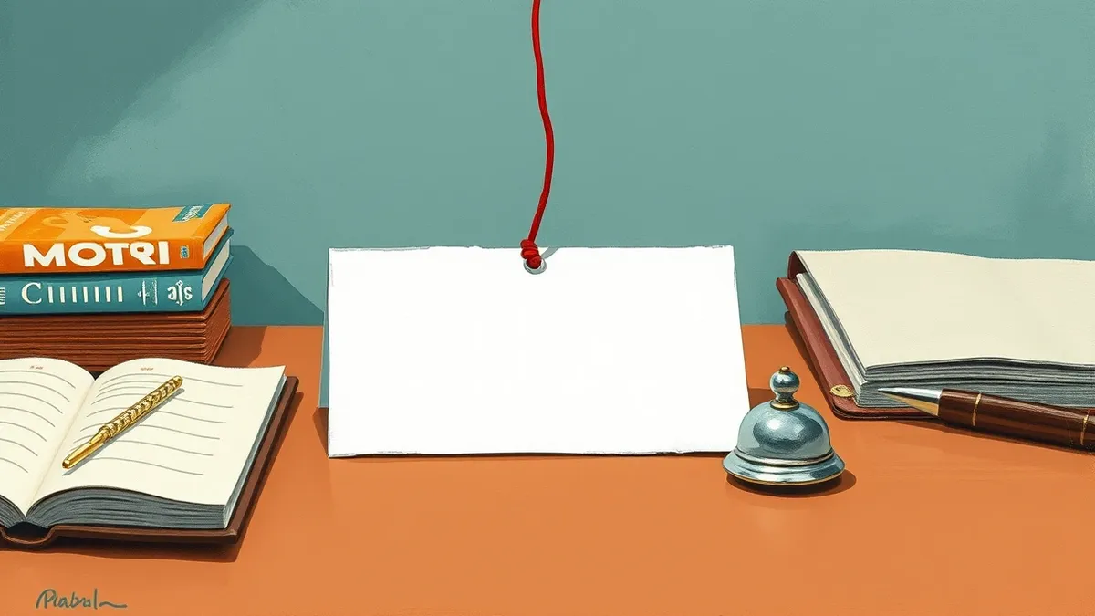 Illustration: A blank white card rests on a clean desk surface.