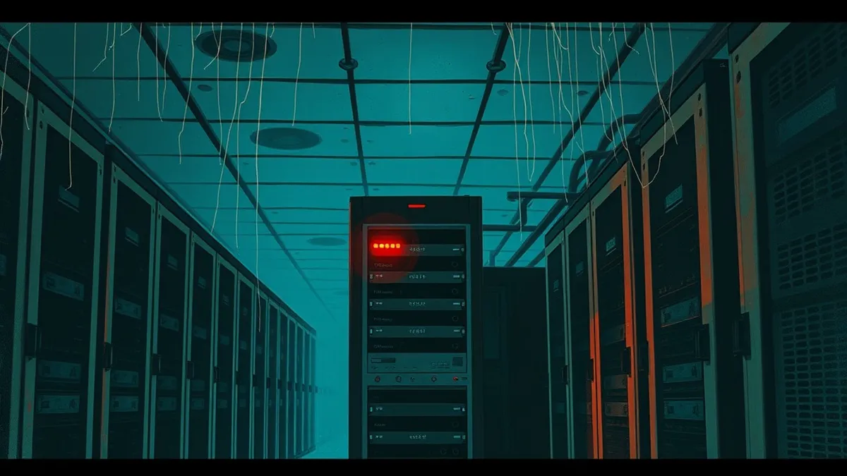 Illustration: A dark, dusty server room with rows of silent, black storage units.