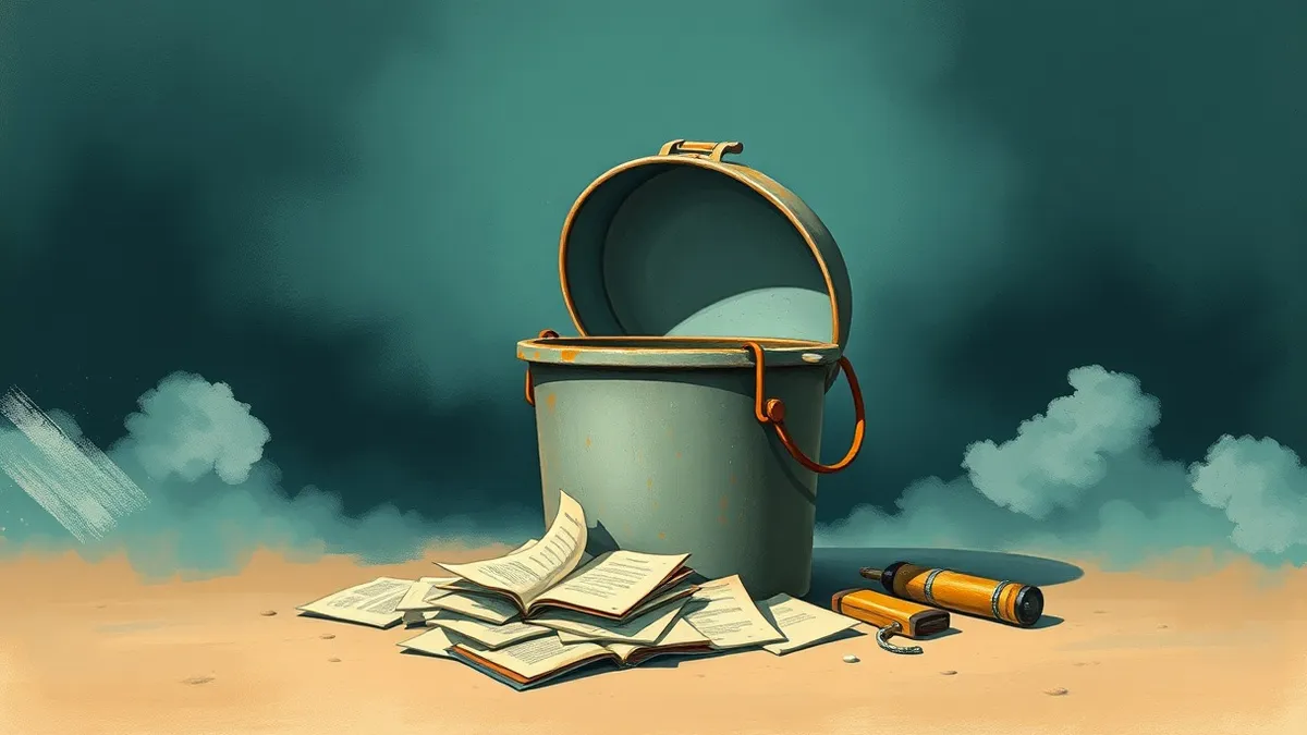 Illustration: A digital storage bucket sits open in a dim cloud environment, its lid askew.