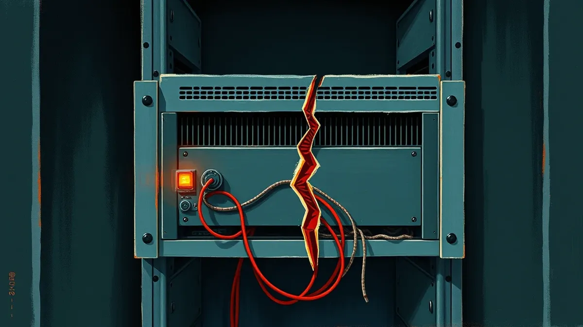 Illustration: A server blade sits in a dark rack, its single status light pulsing amber.