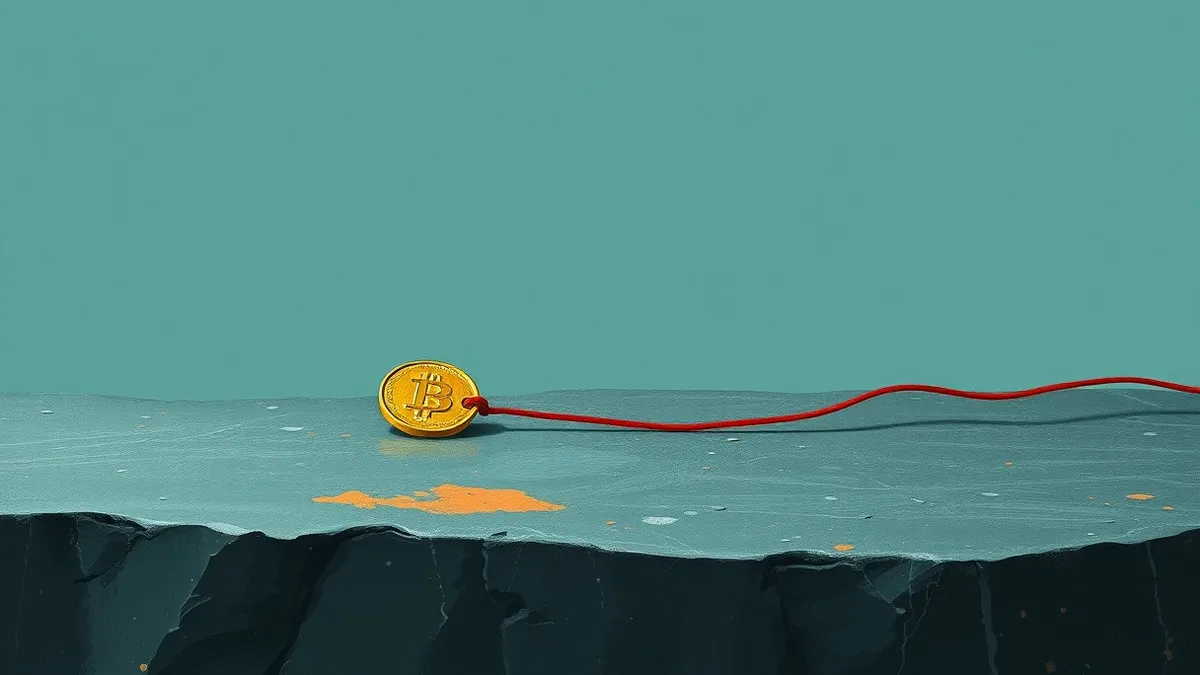 Illustration: A tiny golden coin rests alone on a dark gray stone surface.