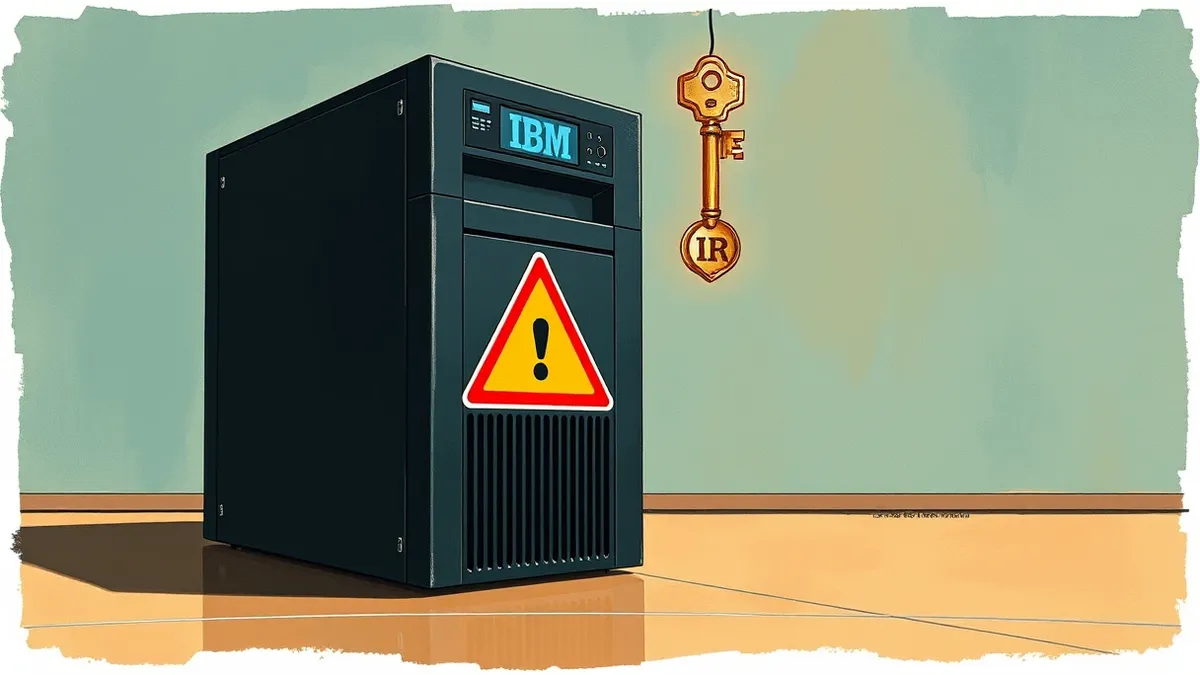 Illustration: A sleek black IBM i server tower sits on a polished floor.